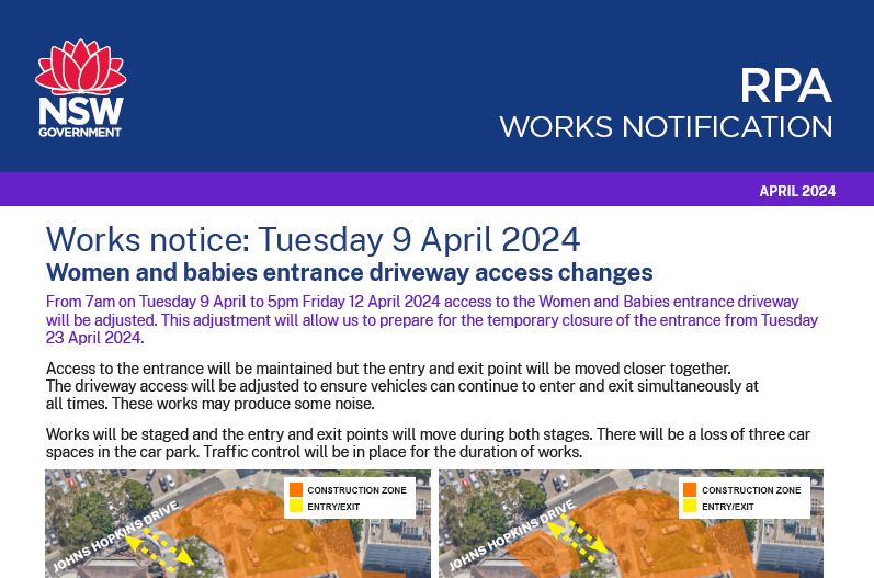 9 April 2024 - Women and babies driveway access changes