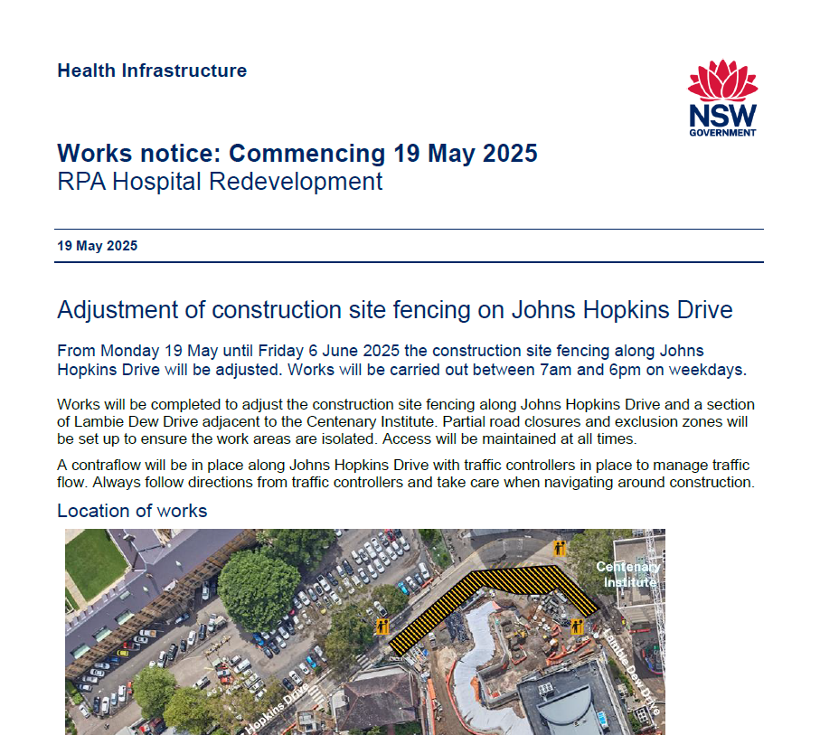 19 May 2025 - Adjustment of construction site fencing on Johns Hopkins Drive