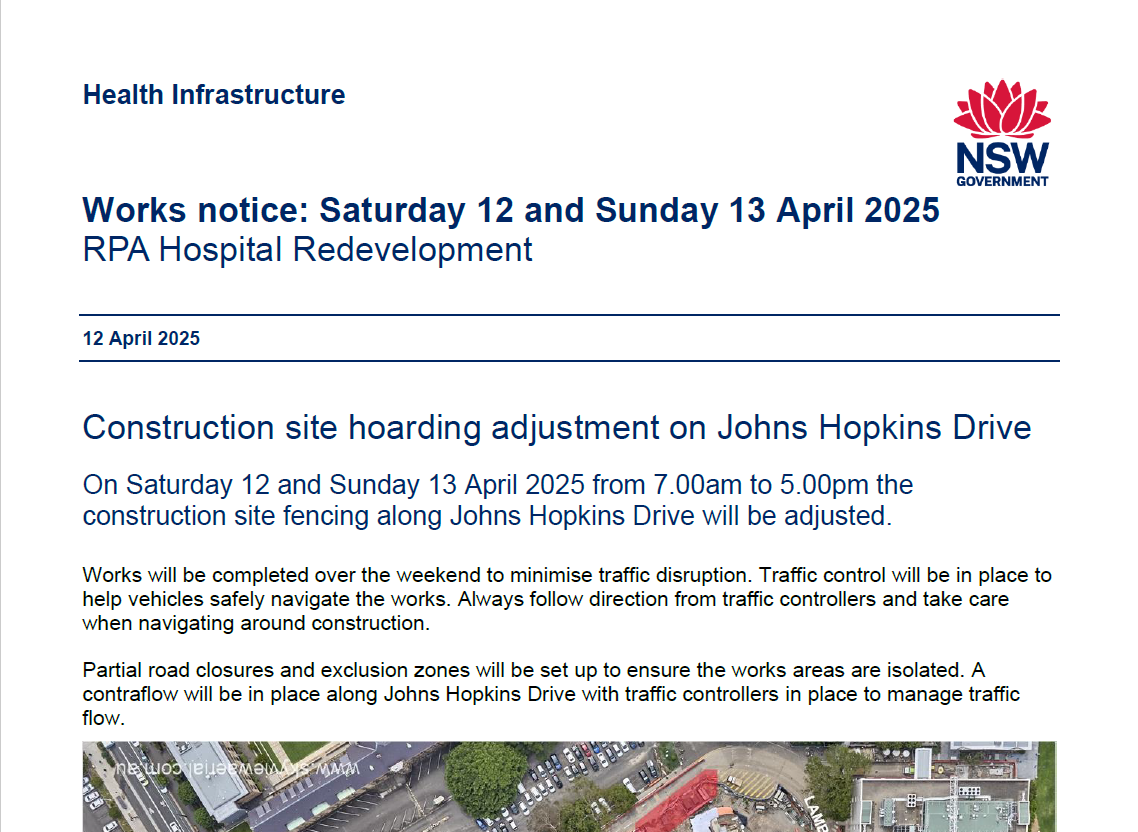 12 and 13 April 2025 - Construction site hoarding adjustment on Johns Hopkins Drive