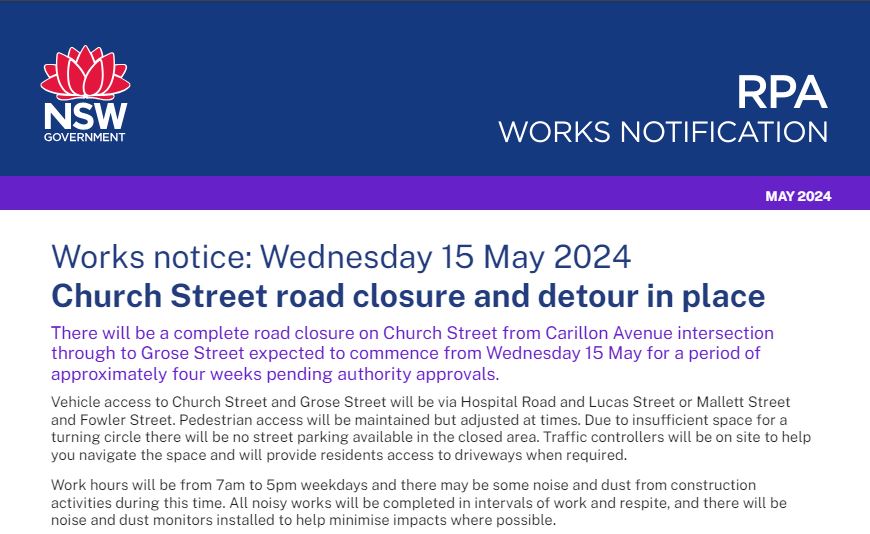 15 May 2024 - Church Street road closure